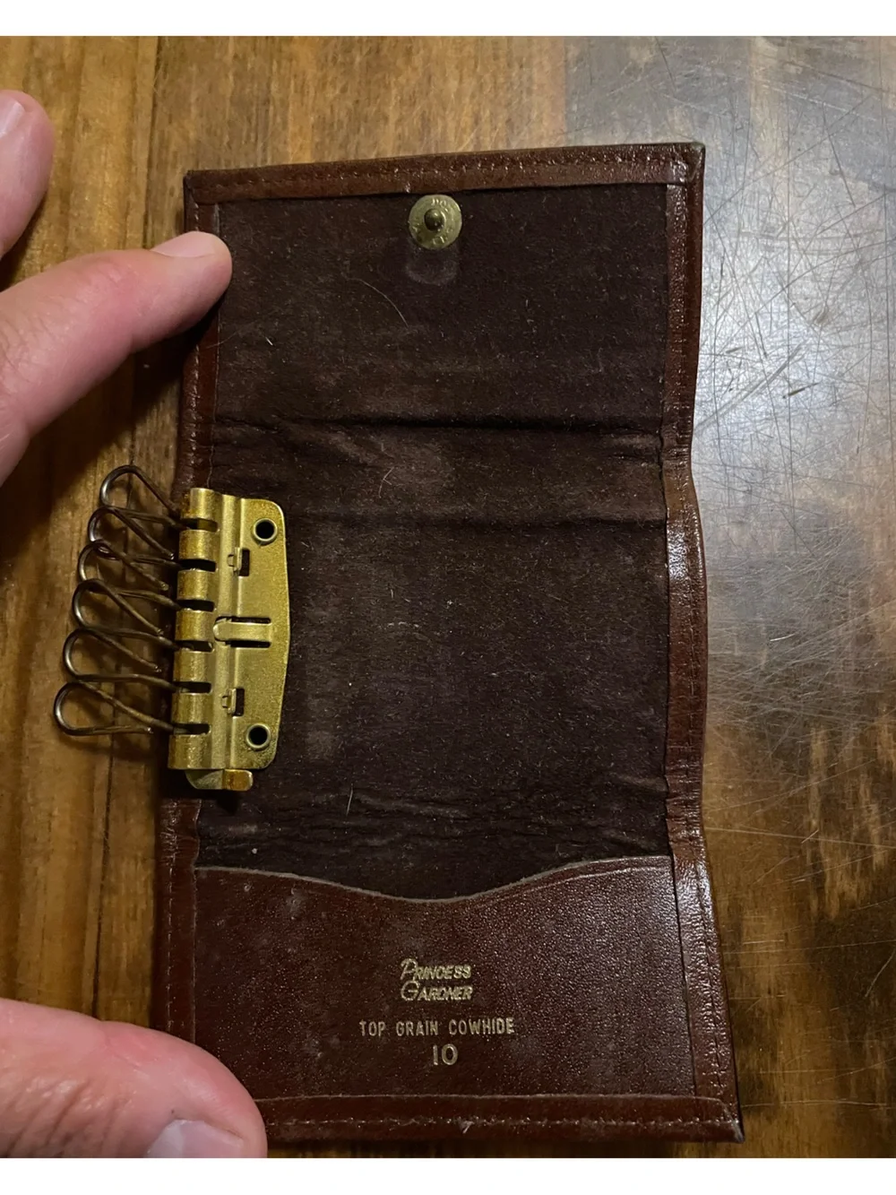 Vintage Brown Top Grain Cowhide Key Case Trifold 6 Loop Organization Accessory